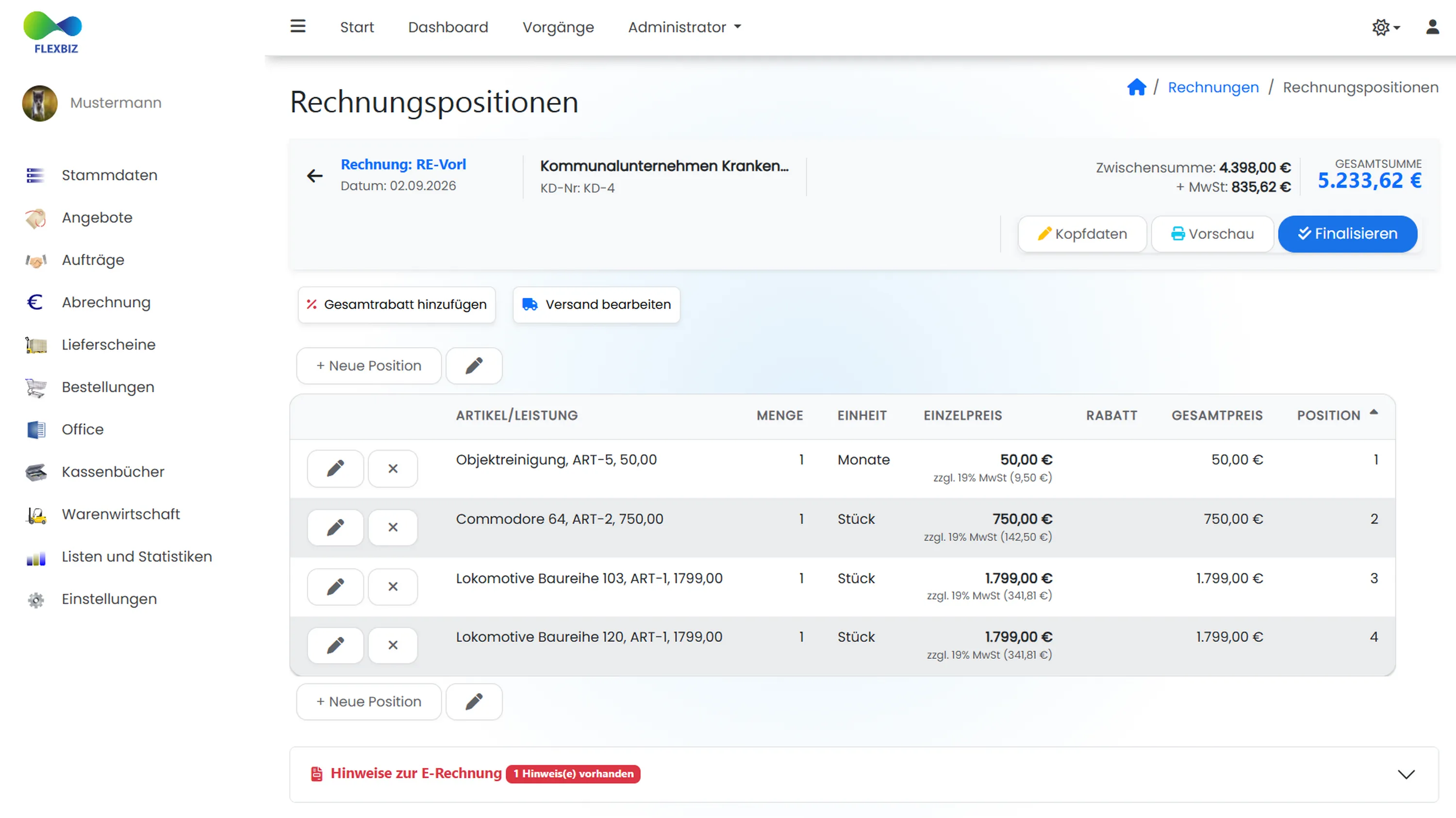Flexbiz Bürosoftware Benutzeroberfläche Übersicht