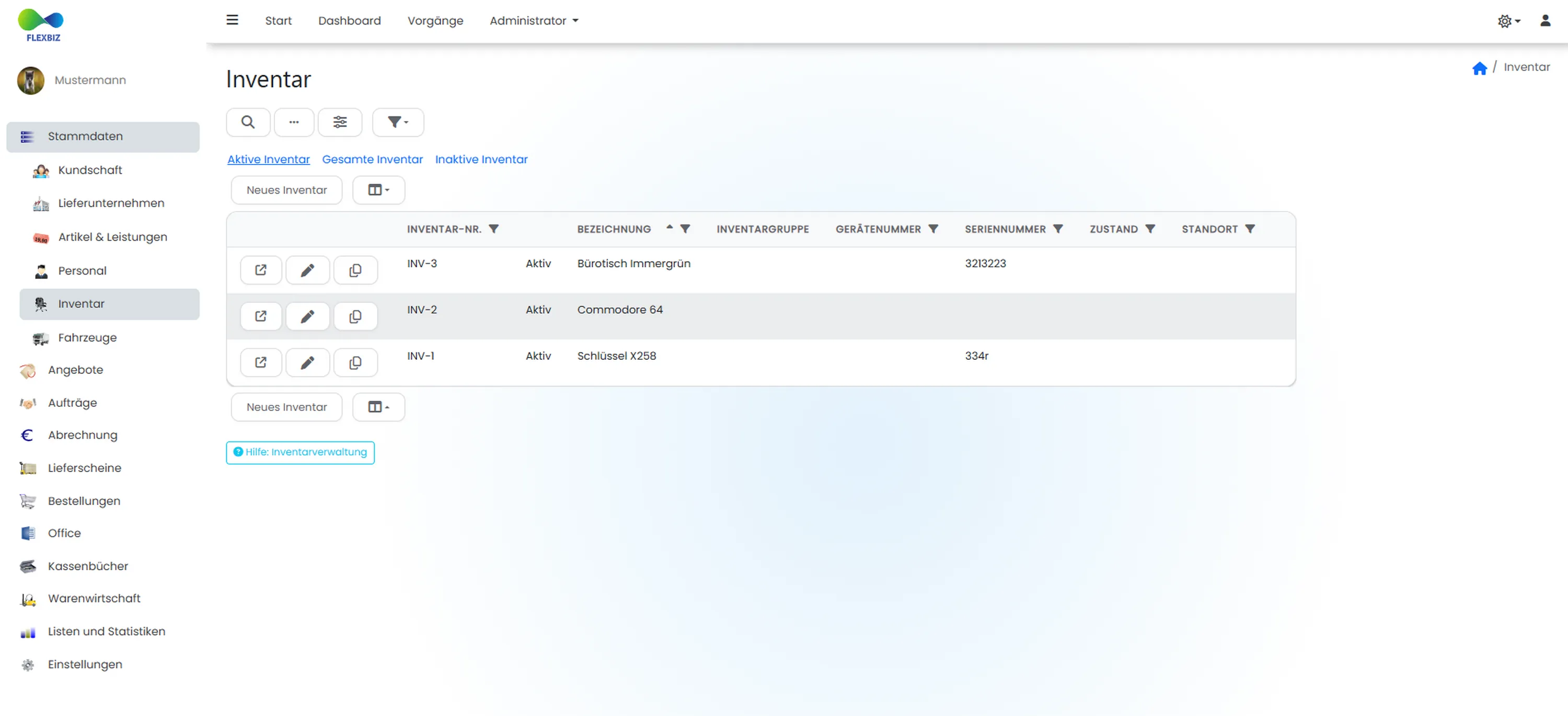 Flexbiz Inventarverwaltung